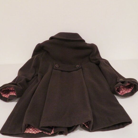 Women Medium Brown Wool Blend Coat Zara Basic Short Structured Invert Box Pleats - Picture 15 of 16